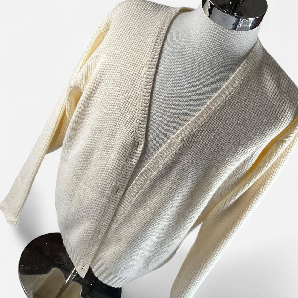 VTG Womens 90s Chandler Hill Cream Ribbed Open Front Cardigan Sweater (Large)